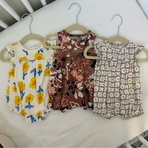 Lot of 3 Cotton Baby Girl Rompers Size 0-3 Months